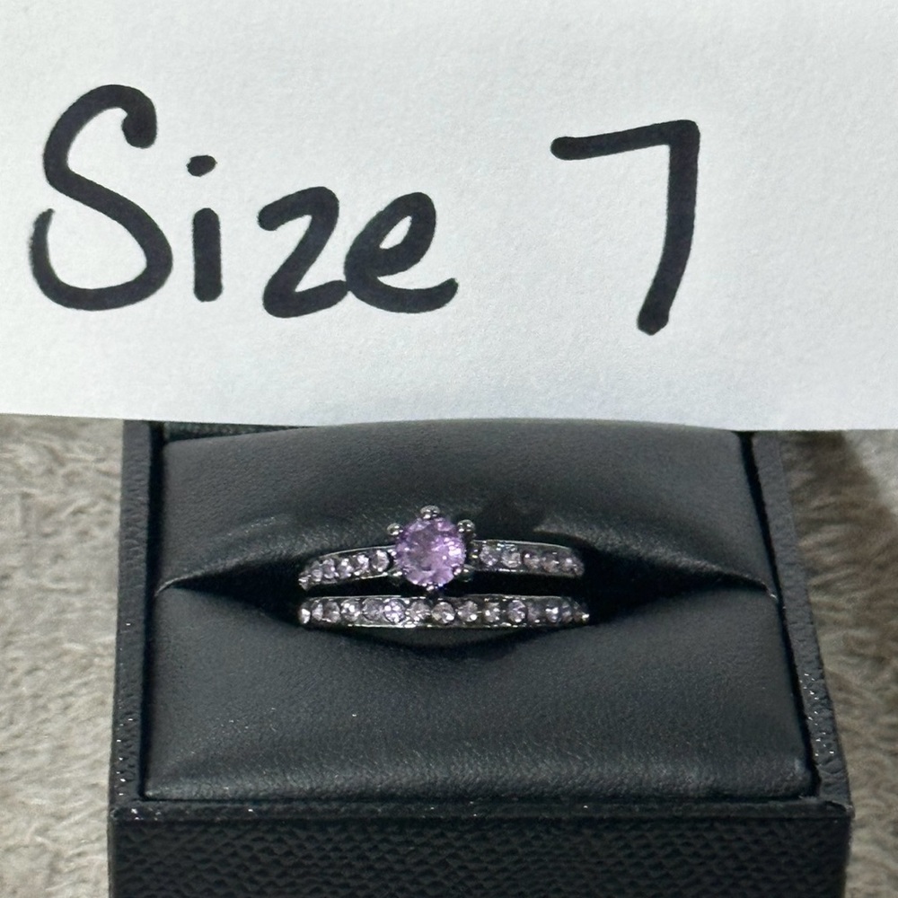 🌟Chic Promise Ring Set! Black/Purple! Bridal, engagement, anniversary